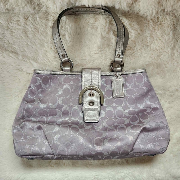 Coach Handbags - Vintage 2011 Coach Soho East West Signature Tote - Lilac & Metallic Silver